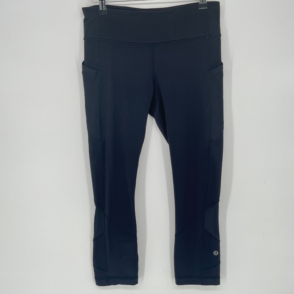 Lululemon Black Cropped Running Leggings Side Pockets Zip Pocket Womens Size 6‎ - Picture 9 of 12